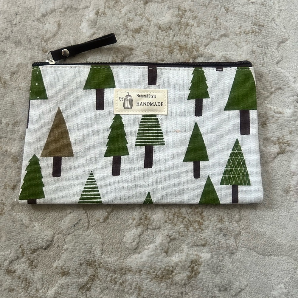 Green and White Tree Pattern Pouch